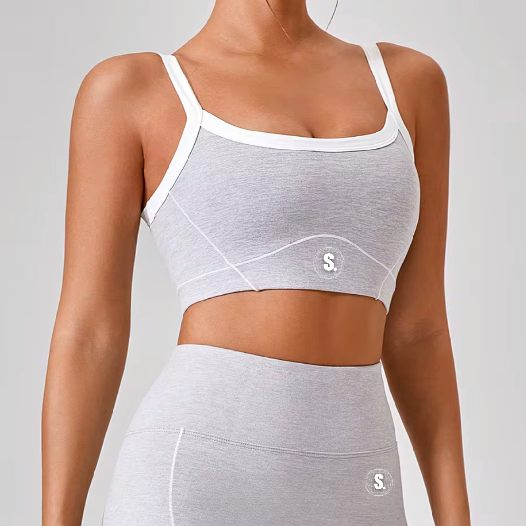 (Pre Order - 4 Weeks) Sporty Girl Trim Sports Bra - Grey Marl