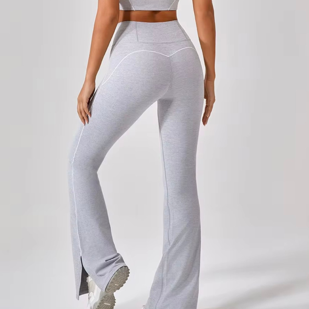 (Pre Order - 4 Weeks) Sporty Girl Trim Flare Leggings - Grey Marl