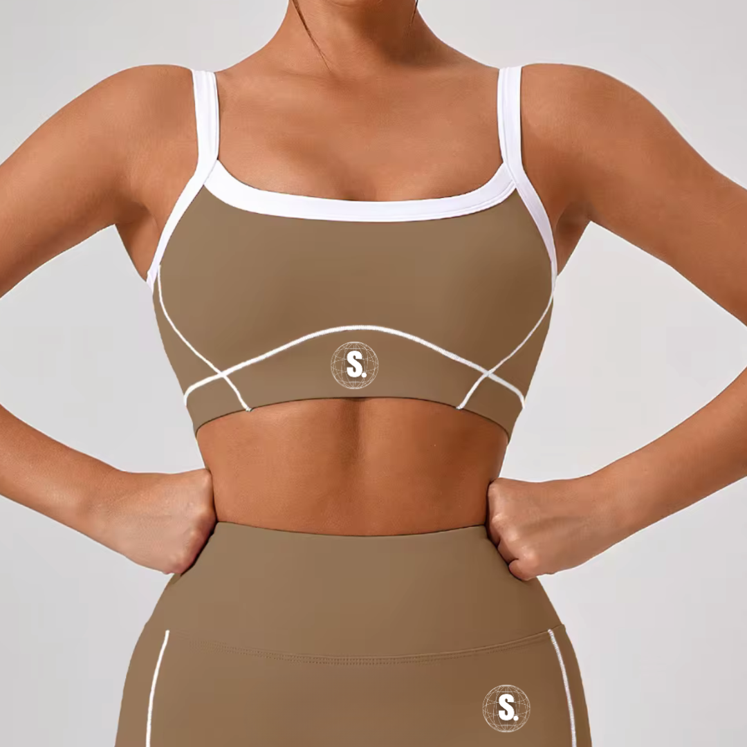 (Pre Order - 4 Weeks) Sporty Girl Trim Sports Bra - Mocha