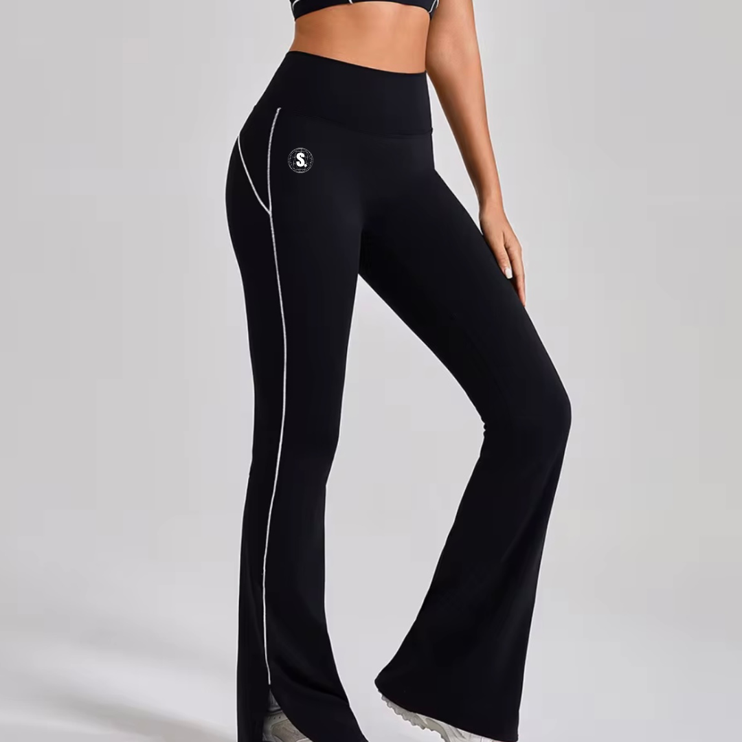 (Pre Order - 4 Weeks) Sporty Girl Trim Flare Leggings - Black