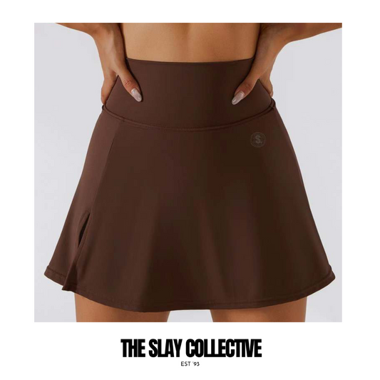 High Waisted Tennis Skort - Espresso